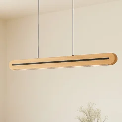 Lucande LED-pendellampe Darnor, træ, CCT, længde 100 cm
