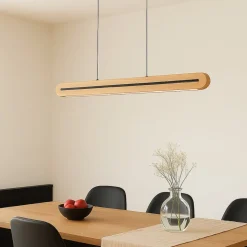 Lucande LED-pendellampe Darnor, træ, CCT, længde 100 cm