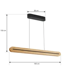 Lucande LED-pendellampe Darnor, træ, CCT, længde 100 cm