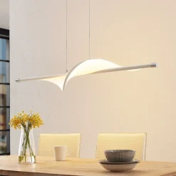 Lucande LED-pendellampe Edano, 122 cm, hvid, tekstil, dæmpbar