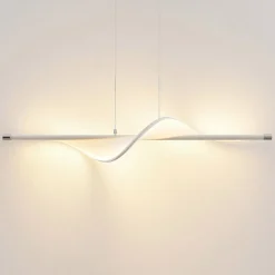 Lucande LED-pendellampe Edano, 122 cm, hvid, tekstil, dæmpbar