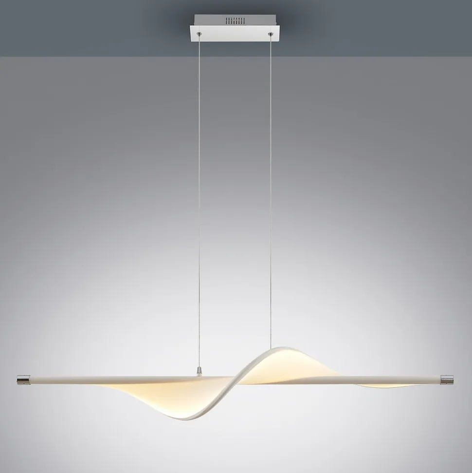 Lucande LED-pendellampe Edano, 122 cm, hvid, tekstil, dæmpbar