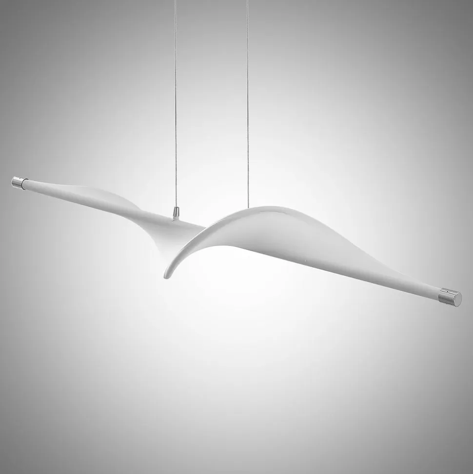 Lucande LED-pendellampe Edano, 122 cm, hvid, tekstil, dæmpbar