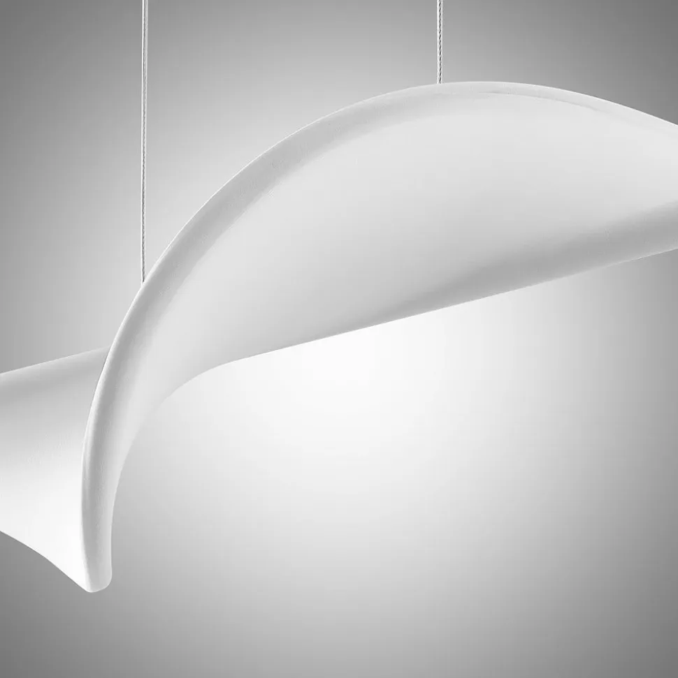 Lucande LED-pendellampe Edano, 122 cm, hvid, tekstil, dæmpbar