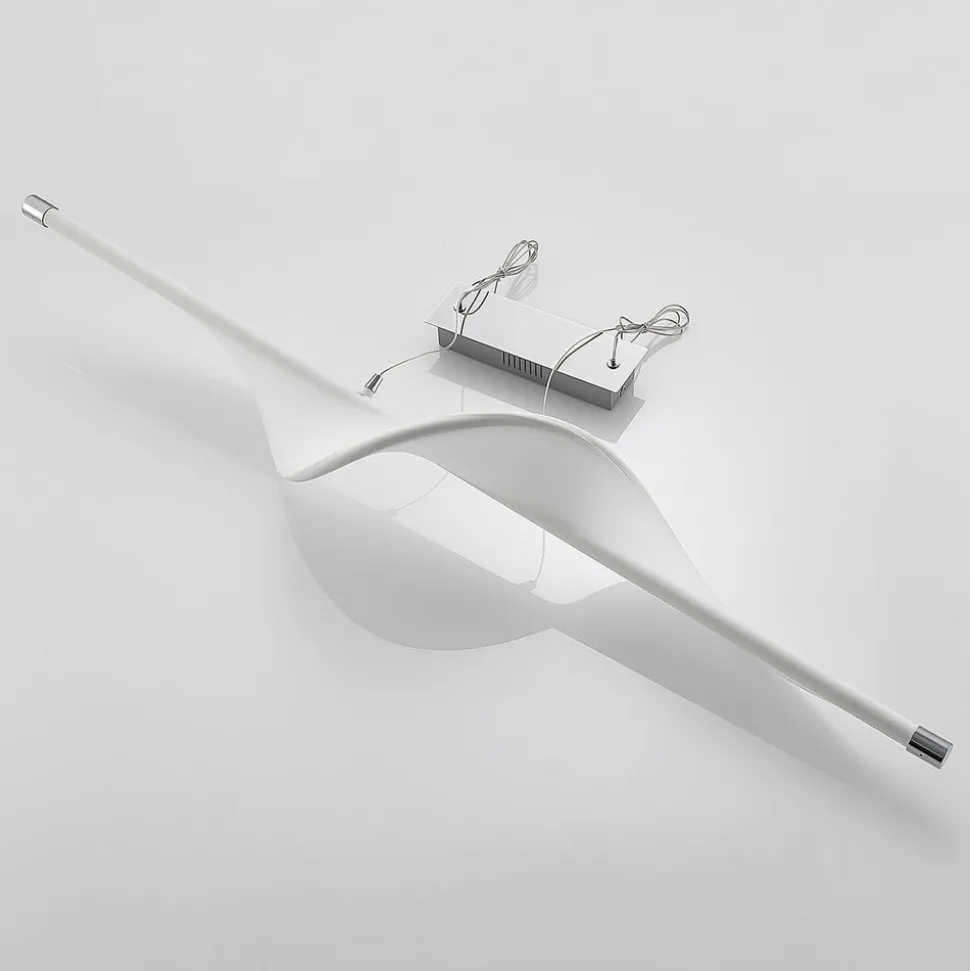 Lucande LED-pendellampe Edano, 122 cm, hvid, tekstil, dæmpbar