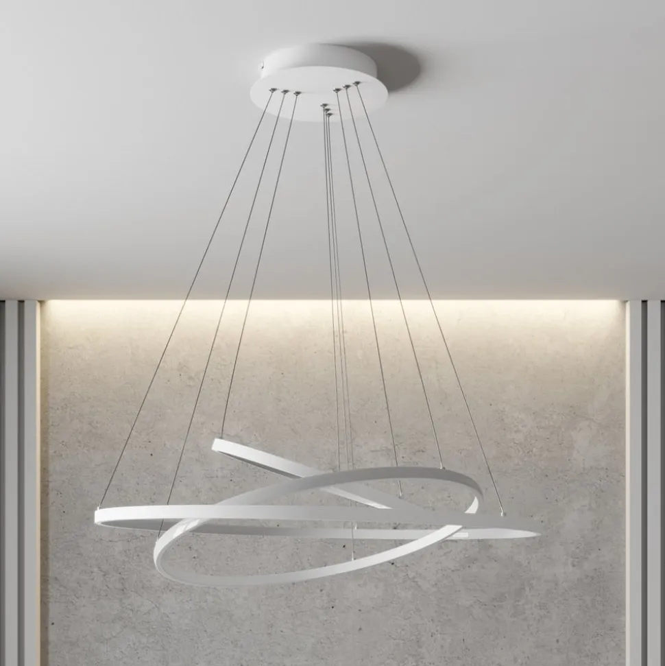 Lucande LED-pendellampe Ezana, hvid, metal, Ø 80 cm