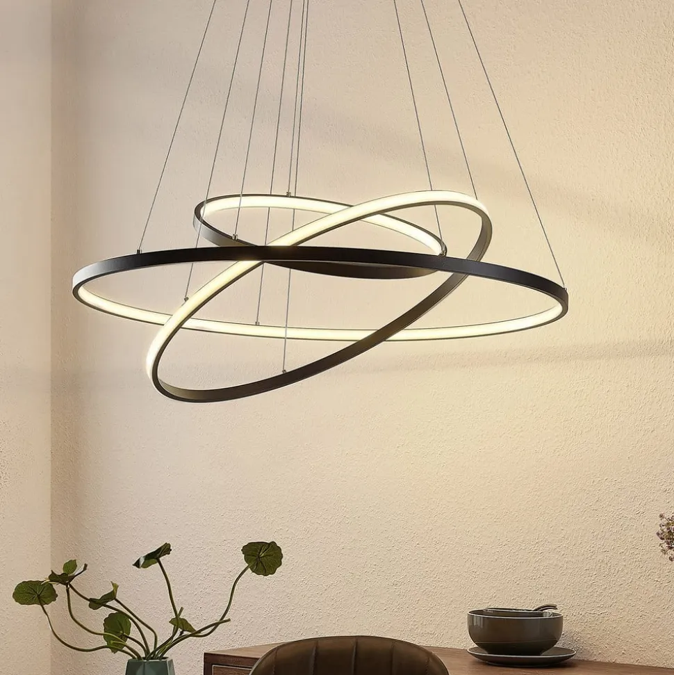 Lucande LED-pendellampe Ezana, sort, metal, Ø 80 cm