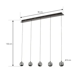 Lucande LED-pendellampe Hayley, sort, 5 lyskilder, aflang
