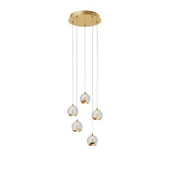 Lucande LED-pendellampe Hayley, Ø 30 cm, 5 lyskilder, guld, glas