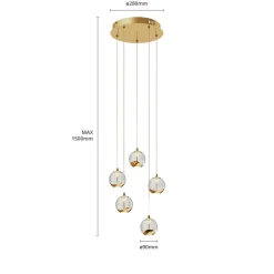 Lucande LED-pendellampe Hayley, Ø 30 cm, 5 lyskilder, guld, glas