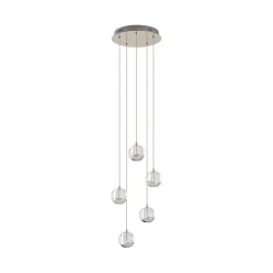 Lucande LED-pendellampe Hayley, Ø 30 cm, 5 lyskilder, krom, glas