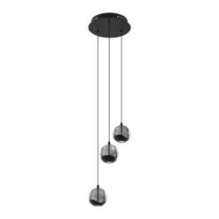 Lucande LED-pendellampe Hayley, sort, 3 lyskilder, glas