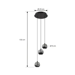 Lucande LED-pendellampe Hayley, sort, 3 lyskilder, glas