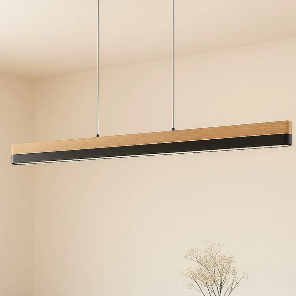 Lucande LED-pendellampe Holven, træ, CCT, længde 113 cm