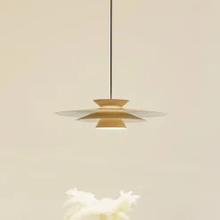 Lucande LED-pendellampe Livie, beige, aluminium, Ø 50 cm