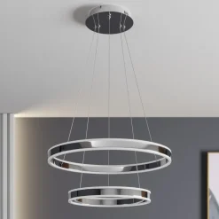 Lucande LED-pendellampe Lyani, 60 cm, 2 lyskilder, krom, dæmpbar