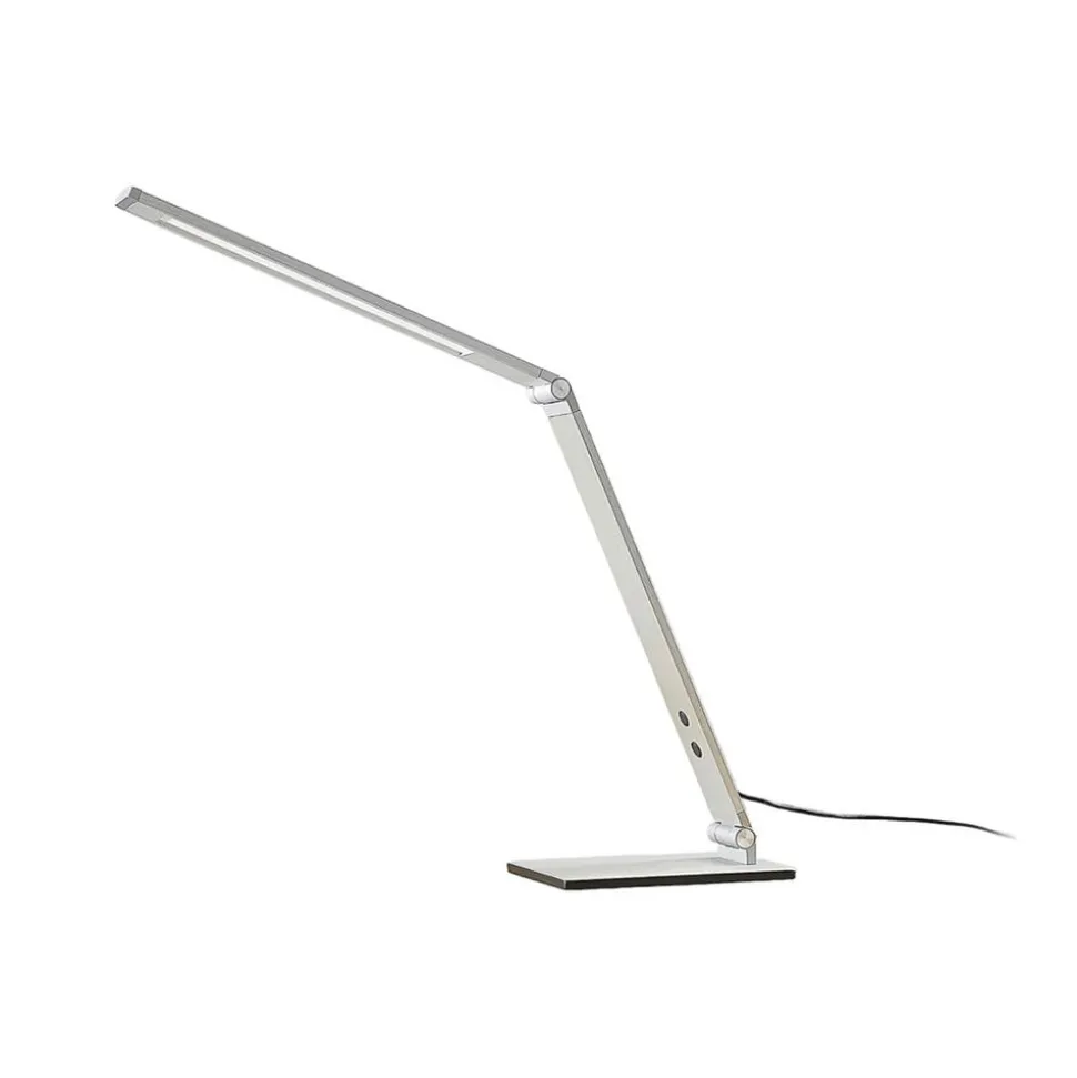 Lucande LED-skrivebordslampe Nicano, grå, metal, dæmpbar.