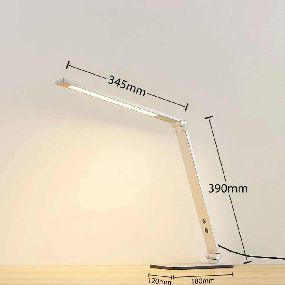 Lucande LED-skrivebordslampe Nicano, grå, metal, dæmpbar.
