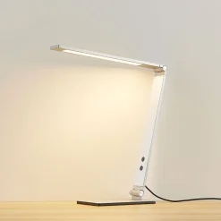 Lucande LED-skrivebordslampe Nicano, grå, metal, dæmpbar.