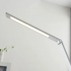 Lucande LED-skrivebordslampe Nicano, grå, metal, dæmpbar.