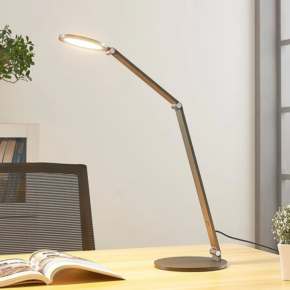 Lucande LED-skrivebordslampe Mion, 41 cm, rund, dæmpbar