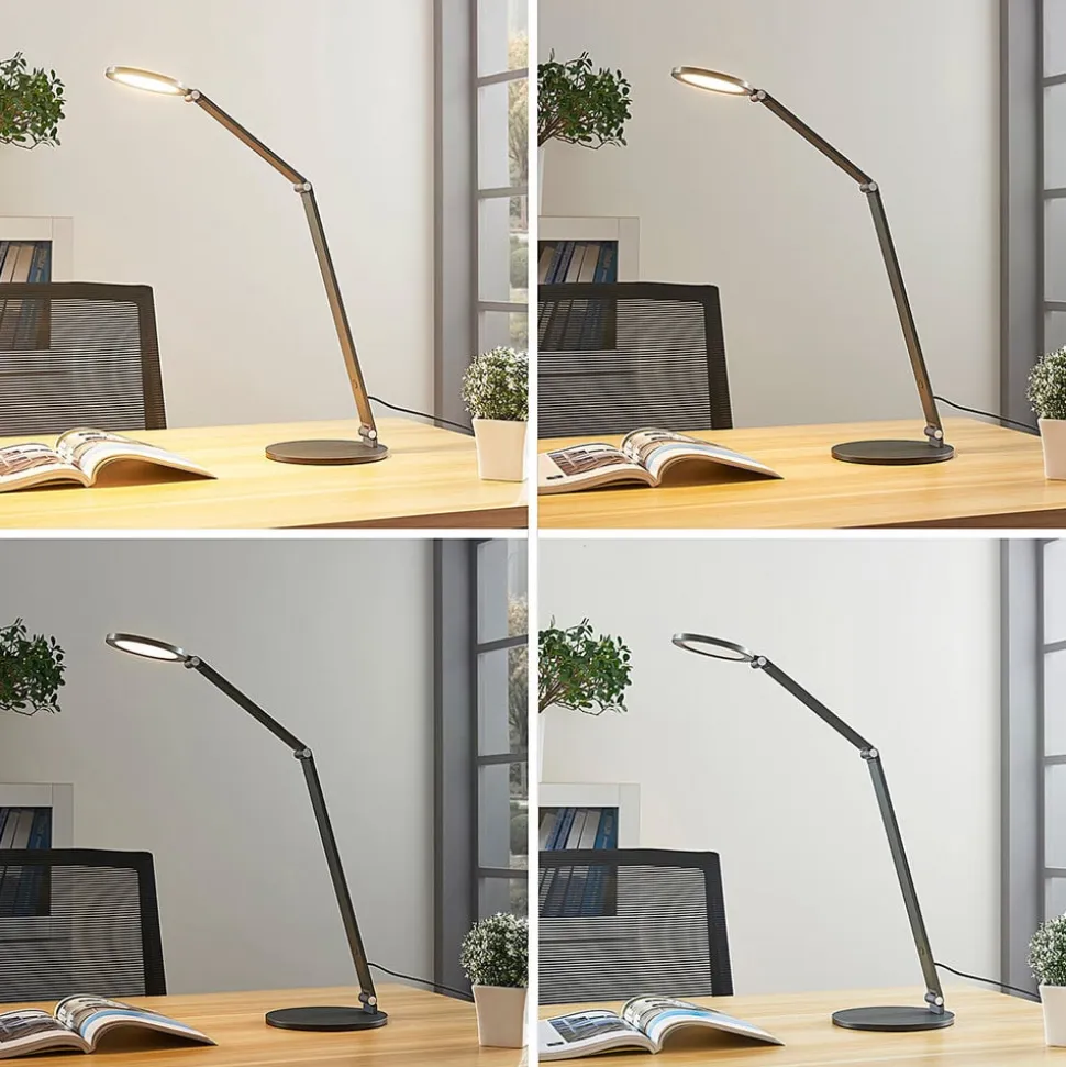 Lucande LED-skrivebordslampe Mion, 41 cm, rund, dæmpbar
