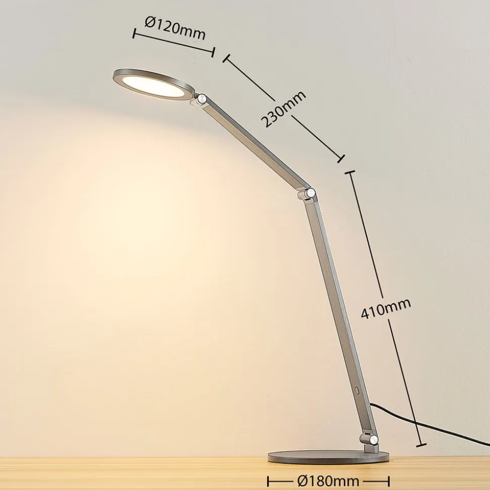 Lucande LED-skrivebordslampe Mion, 41 cm, rund, dæmpbar