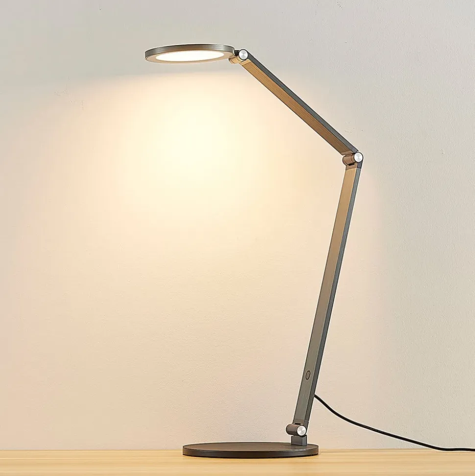 Lucande LED-skrivebordslampe Mion, 41 cm, rund, dæmpbar