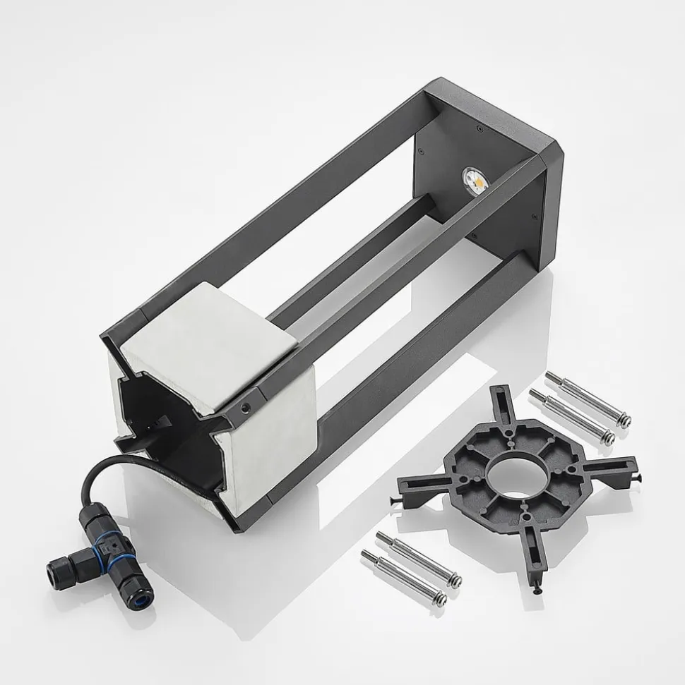 Lucande LED-sokkellampe Kalisa, IP65, 42 cm, grå, metal