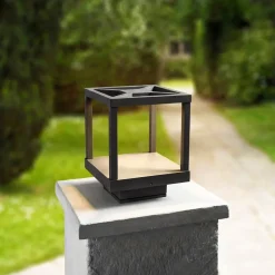 Lucande LED-sokkellampe Lealan, sort, metal, 23 cm, IP54