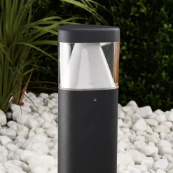 Lucande LED-sokkellampe Milou, højde 30 cm, antracit, aluminium