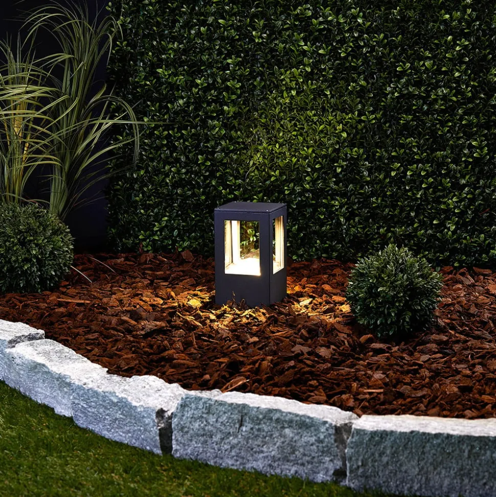 Lucande LED-sokkellampe Nicola, 20 cm, antracit, IP54