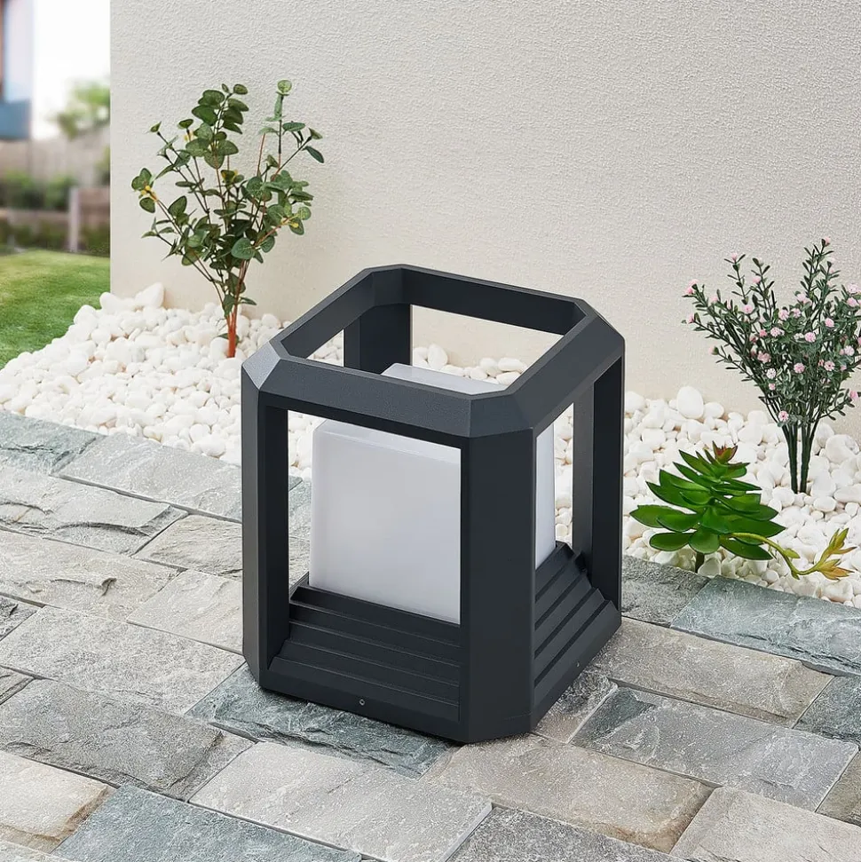 Lucande LED-sokkellampe Serenella, antracit, metal, 27 cm
