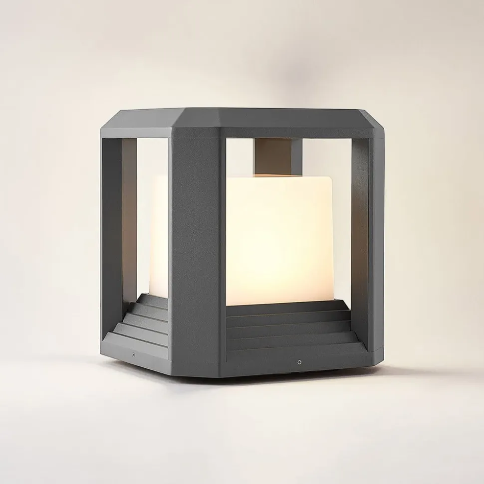 Lucande LED-sokkellampe Serenella, antracit, metal, 27 cm
