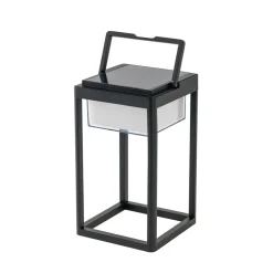 Lucande LED-solcellebordlampe Tilena, kantet, sort, dæmpbar