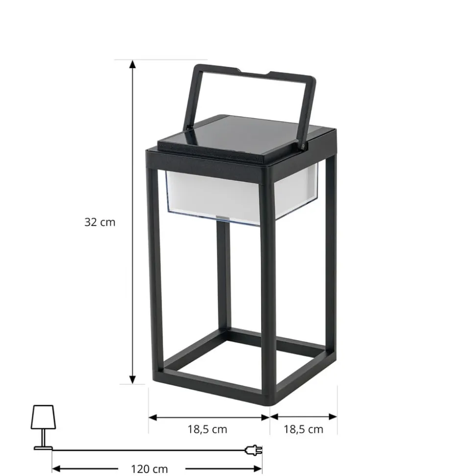 Lucande LED-solcellebordlampe Tilena, kantet, sort, dæmpbar