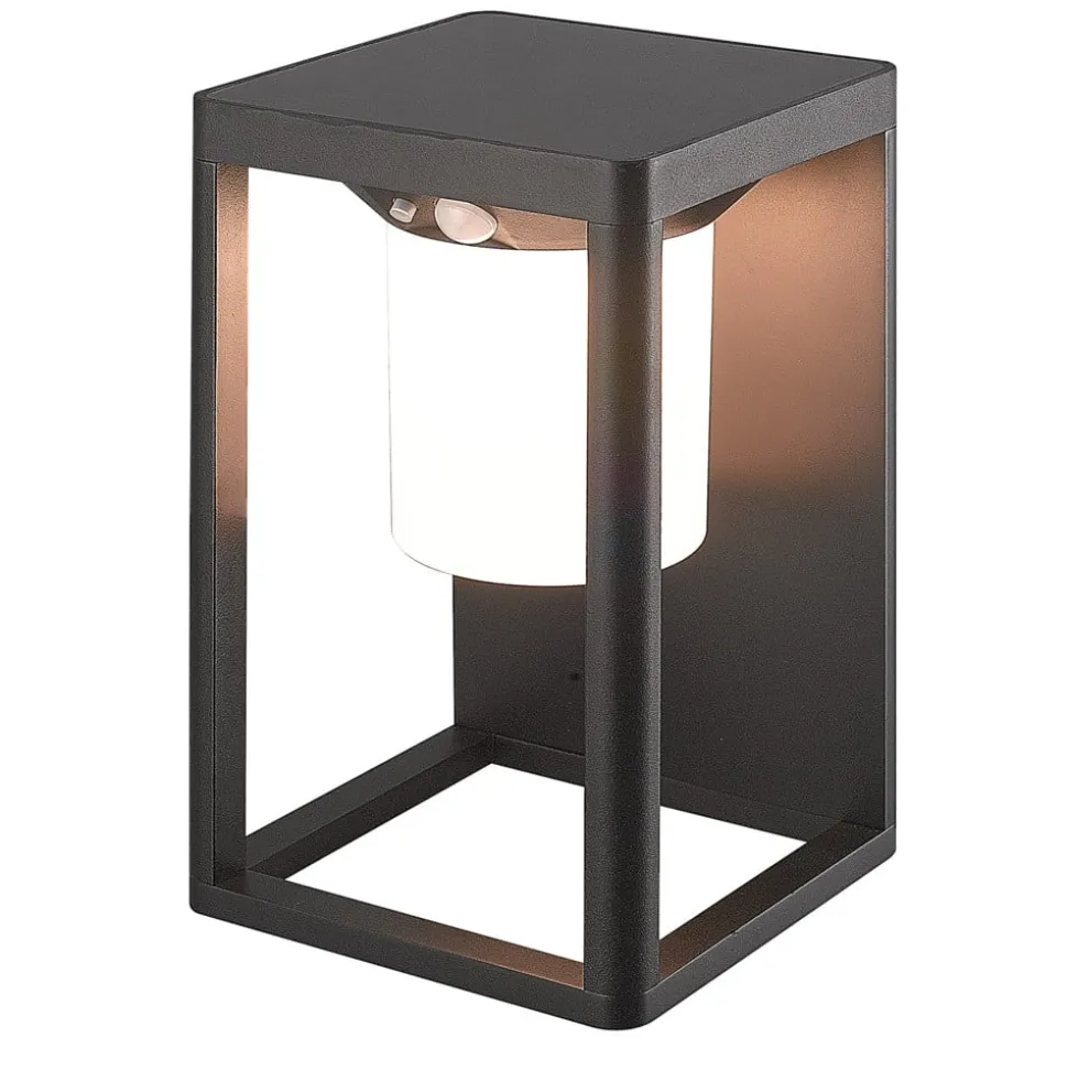 Lucande LED-solcellelampe Tilena, sort, aluminium, sensor