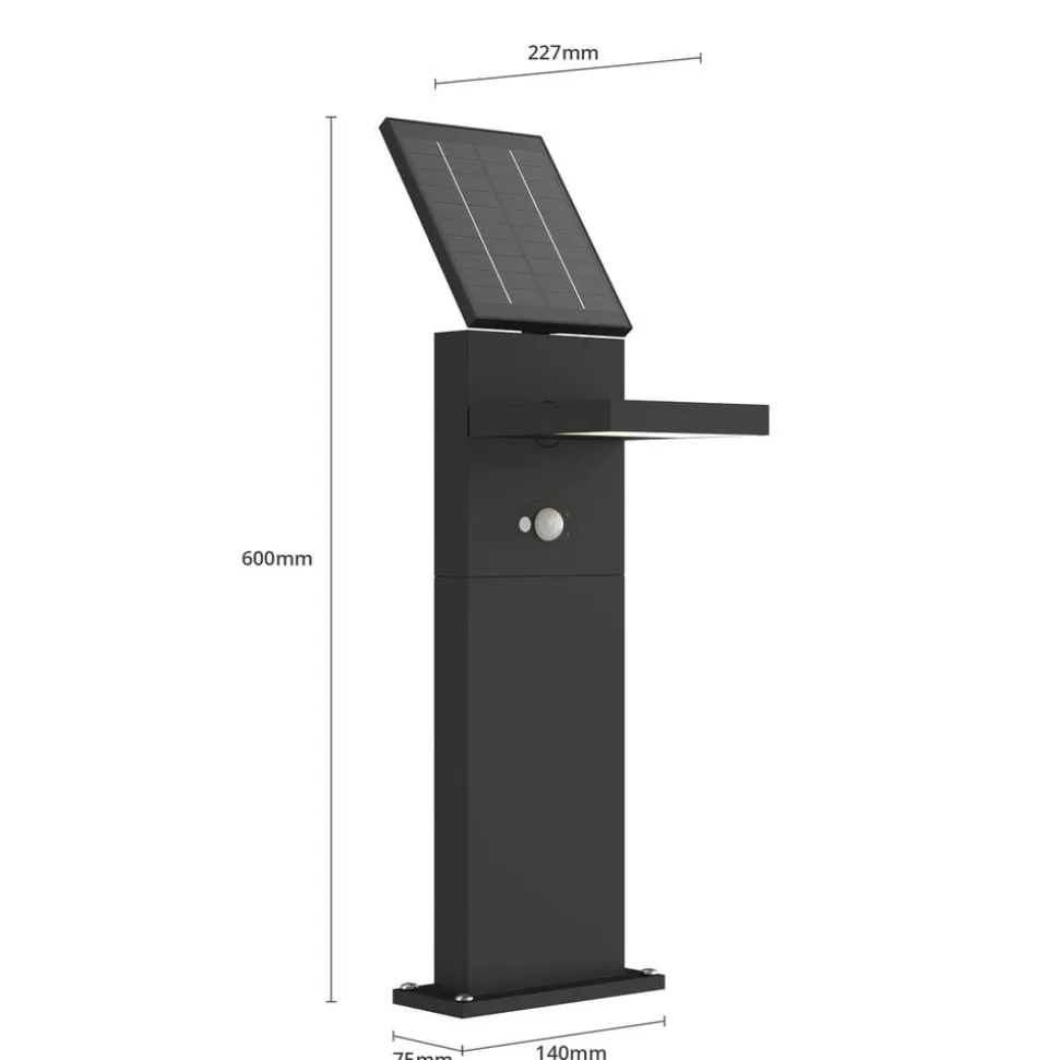 Lucande LED-solcellelampe Silvan, 60 cm, sensor, antracit