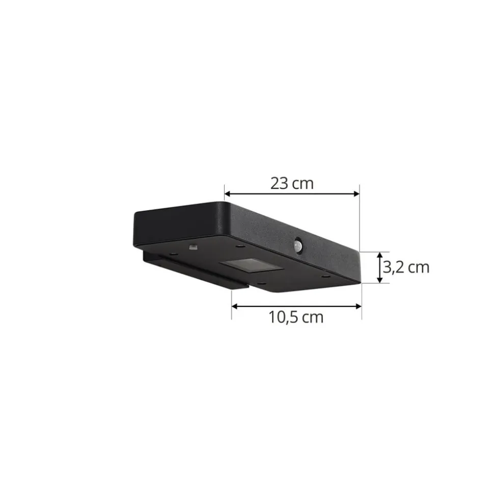 Lucande LED-solcelle-væglampe Tavon, kantet, sort, sensor