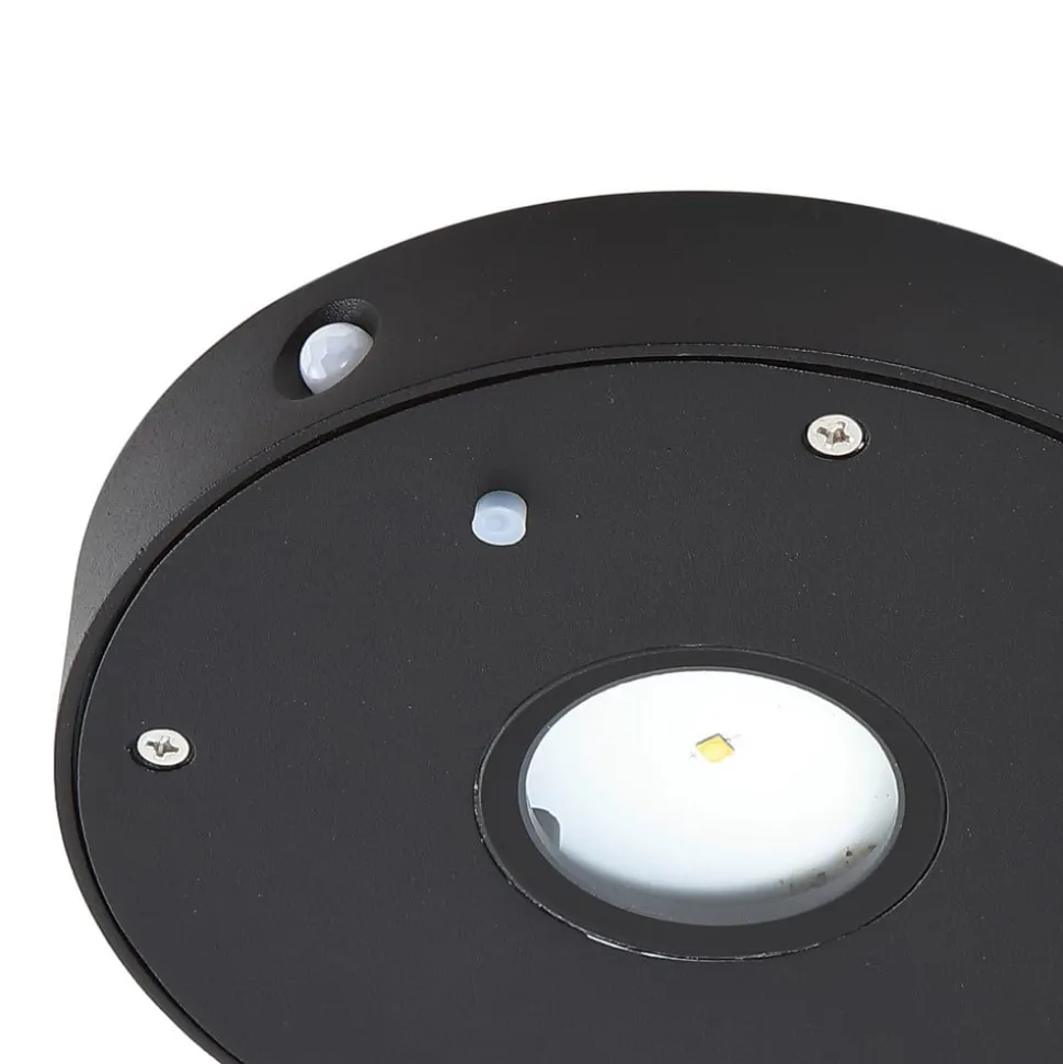 Lucande LED-solcelle-væglampe Tavon, rund, sort, sensor