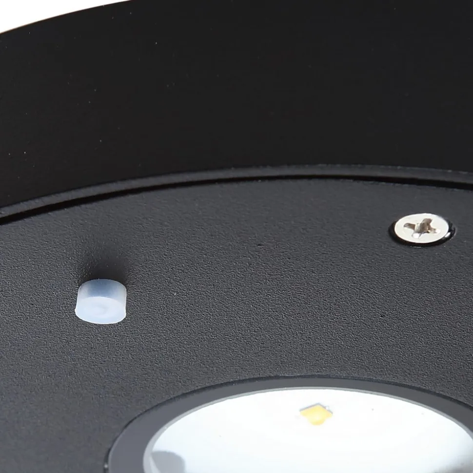 Lucande LED-solcelle-væglampe Tavon, rund, sort, sensor