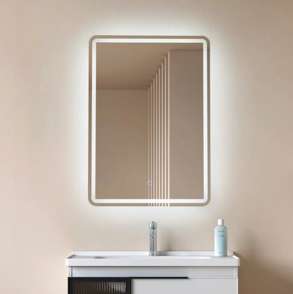 Lucande LED-spejl Celestiel, kantet, opvarmelig, CCT, 70 cm