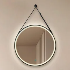 Lucande LED-spejl Lelin, Ø 45 cm, sort, aluminium, CCT
