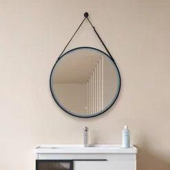 Lucande LED-spejl Lelin, Ø 45 cm, sort, aluminium, CCT