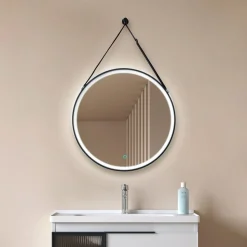 Lucande LED-spejl Lelin, Ø 60 cm, sort, aluminium, CCT