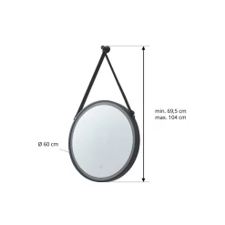 Lucande LED-spejl Lelin, Ø 60 cm, sort, aluminium, CCT