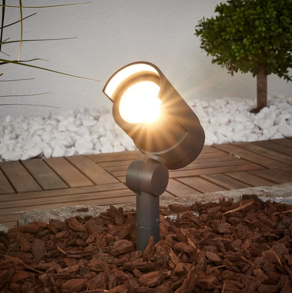 Lucande LED-spot med jordspyd Beatrix, antracit, aluminium, 45,7 cm