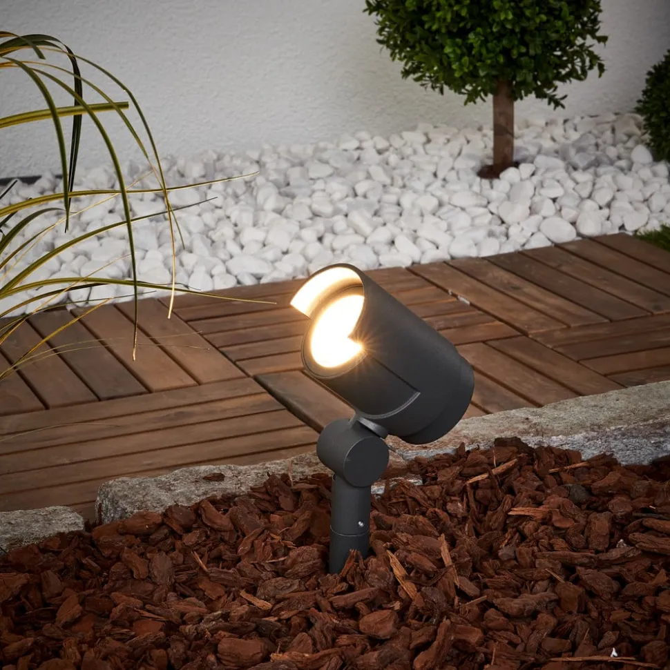 Lucande LED-spot med jordspyd Beatrix, antracit, aluminium, 45,7 cm