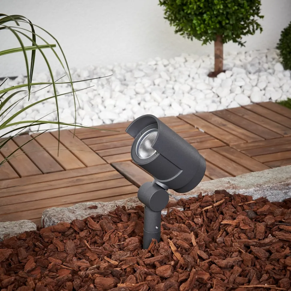 Lucande LED-spot med jordspyd Beatrix, antracit, aluminium, 45,7 cm