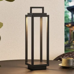 Lucande LED-udendørslampe Mirina, sort, genopladeligt batteri, touch-dæmper